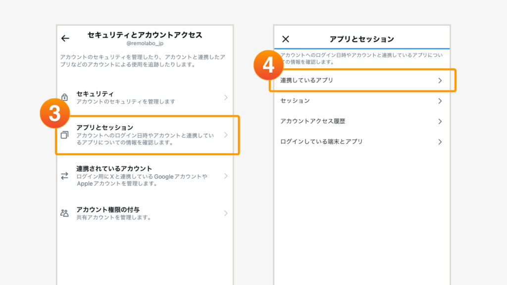 ③アプリとセッション
④連携しているアプリ