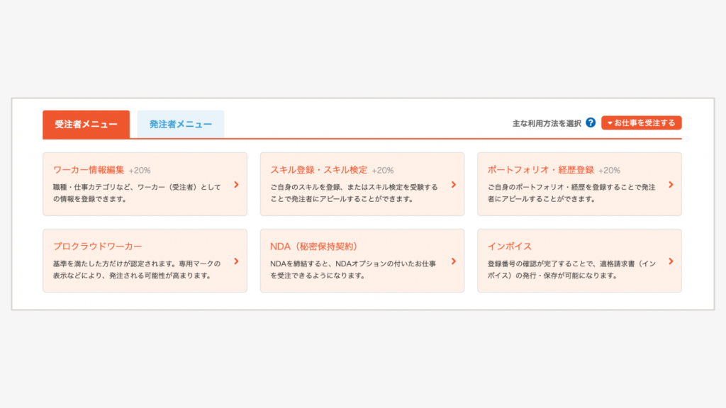 受注者のプロフィール登録画面