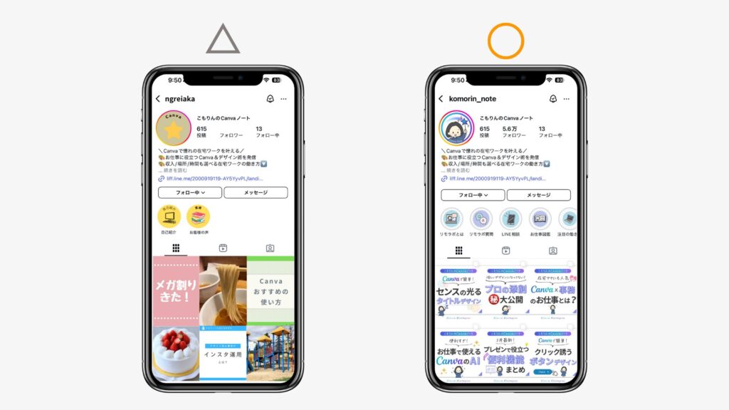 投稿のテーマやデザインの雰囲気がバラバラだと、ユーザーを不快にさせるどころかスルー確定アカウントとなってしまいます