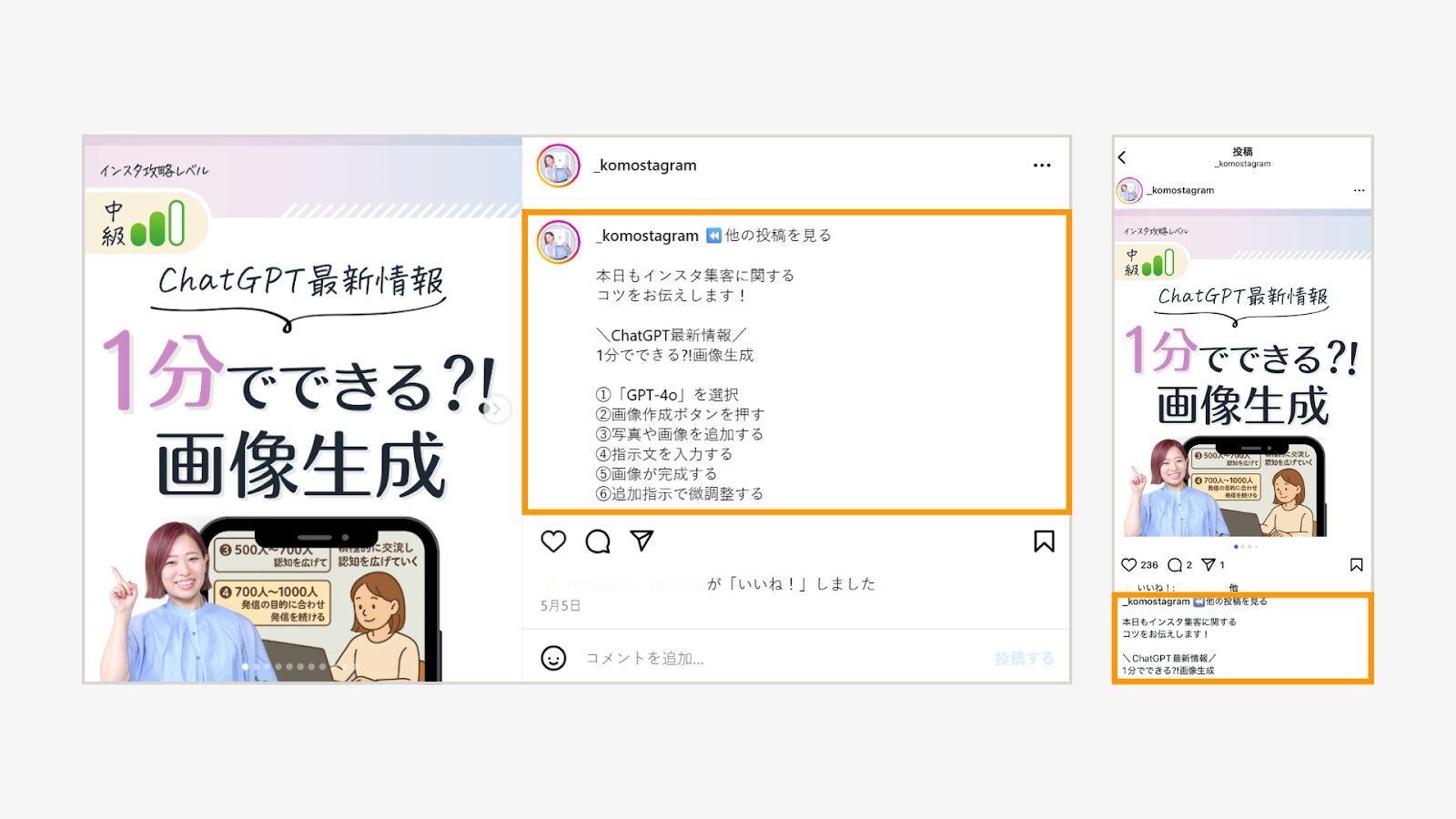 投稿のキャプションの説明