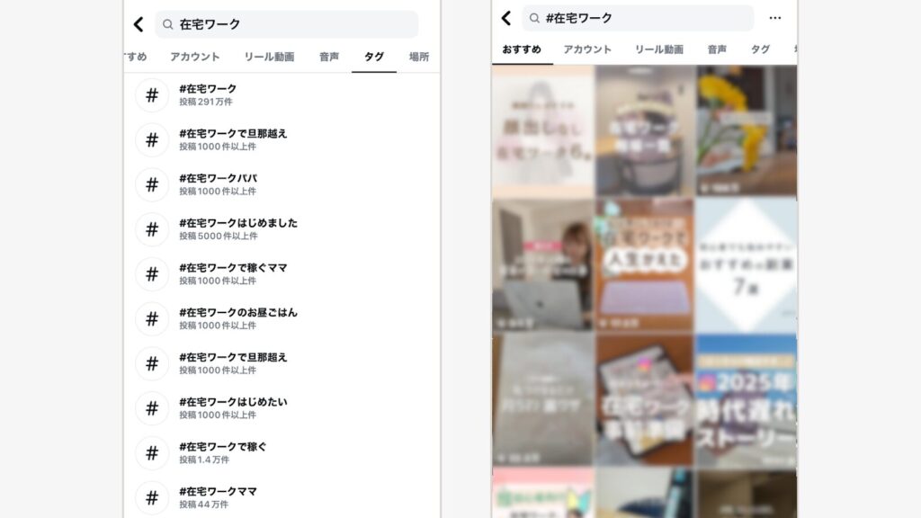 ハッシュタグとその投稿件数が一覧で表示される