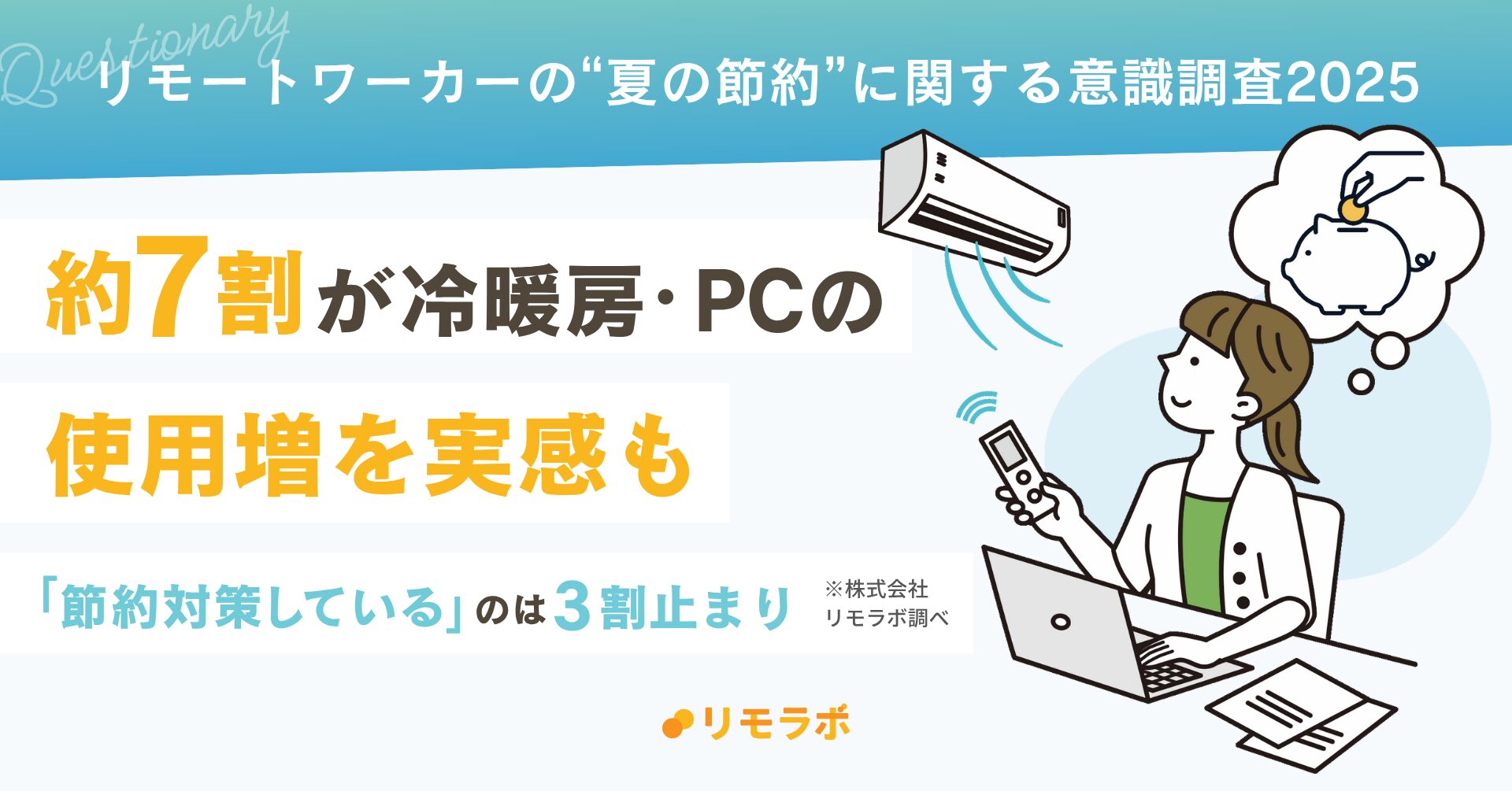 【リモートワークの節約事情】約7割が夏の電気代UPを実感も対策は3割止まり