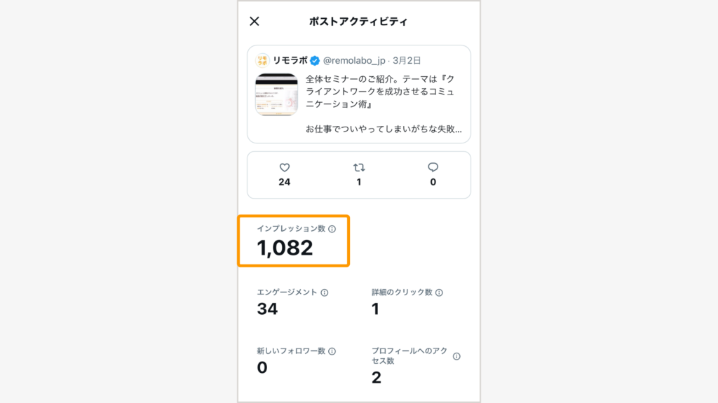 インプレッション数を確認