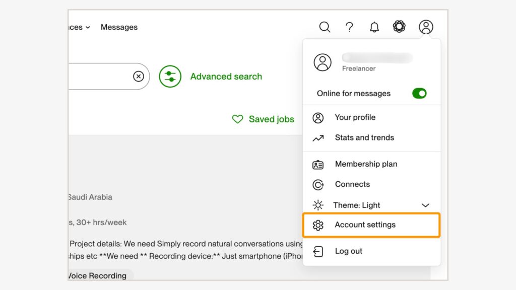 プロフィールから「Account settings」を開く
