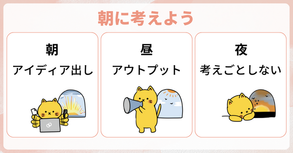 朝に考えるように。アイデア出しなど
