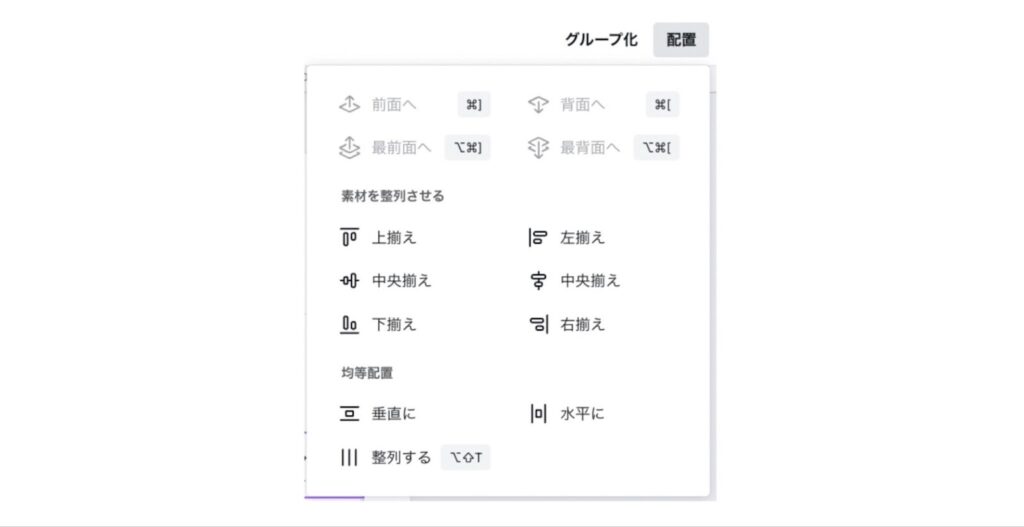 配置機能のメニュー