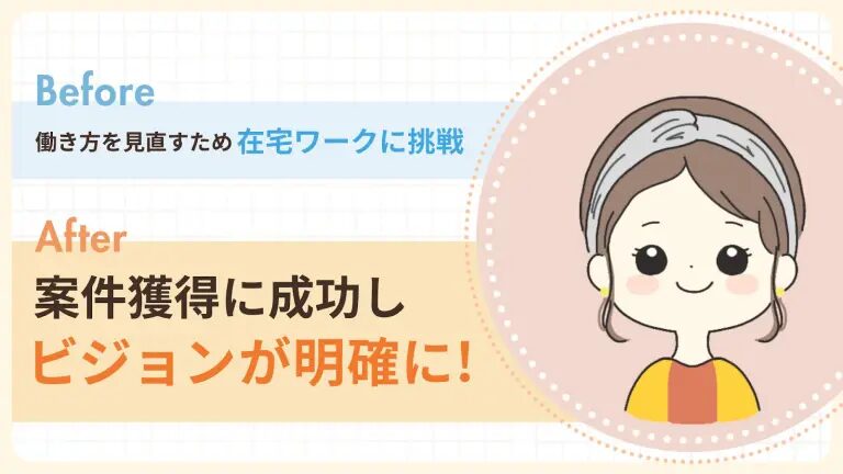 スキル0から副業のインスタ運用で案件獲得を実現,Before働き方を見直すため在宅ワークに挑戦,After案件獲得に成功しビジョンが明確に!